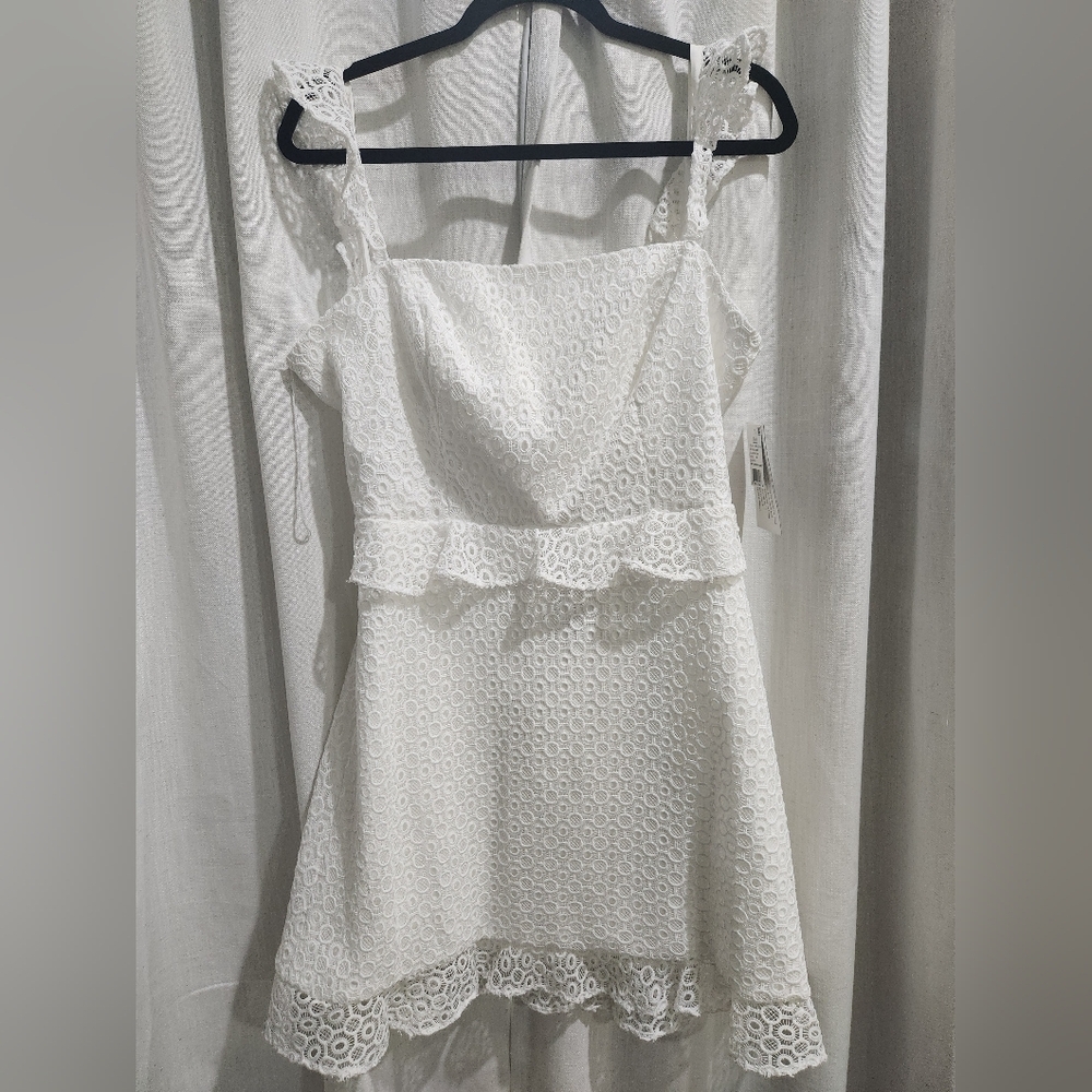 Nwt Aidan Mattox Eyelet Lace White Open Back Fit and Flare mini Dress 12 - Picture 5 of 8